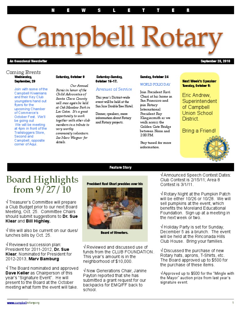 Rotary Newsletter Sep 28 2010 | PDF | Business