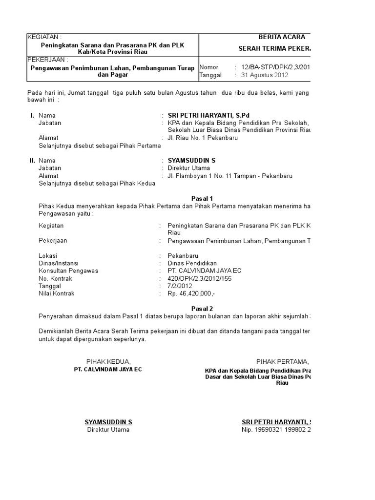 Berita Acara Serah Terima