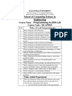 Title of Lab Experiments: School of Computing Science & Engineering Programming in JAVA Lab