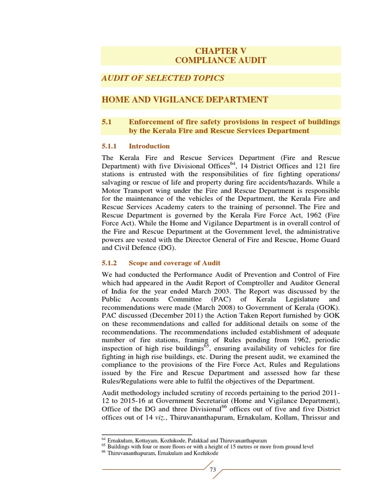 Assessment of Kerala Fire and Rescue Services Department's Compliance