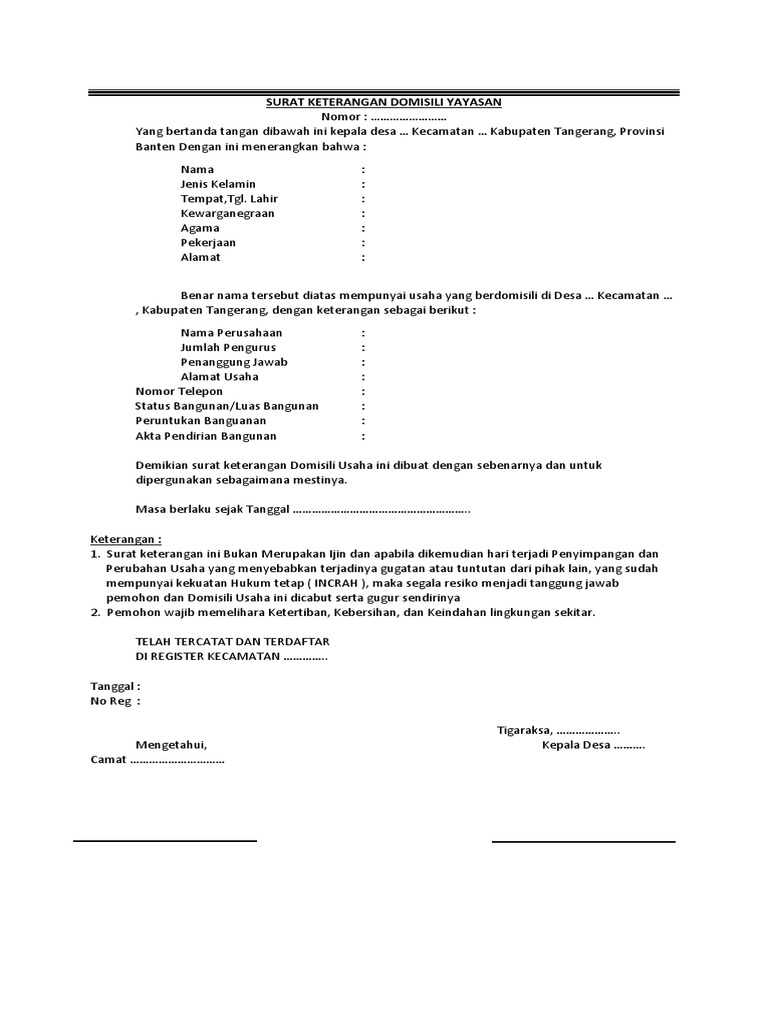 A Surat Keterangan Domisili Yayasan
