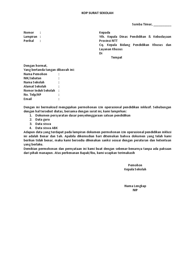 Download 98+ Contoh Surat Surat Izin Operasional Sekolah Gratis Terbaru