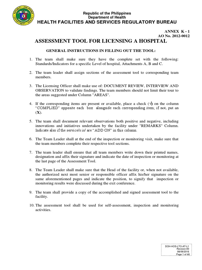 Assessment Tool Level 1 Hospital PDF Medical Prescription Surgery