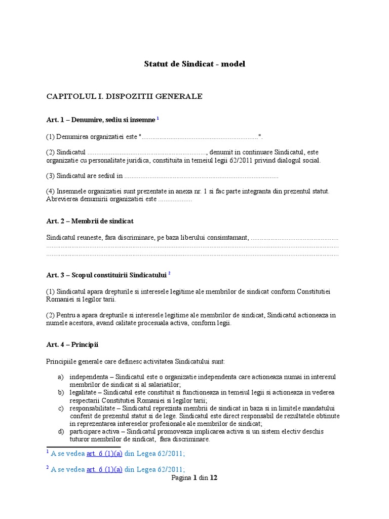 01 Statut Sindicat Model