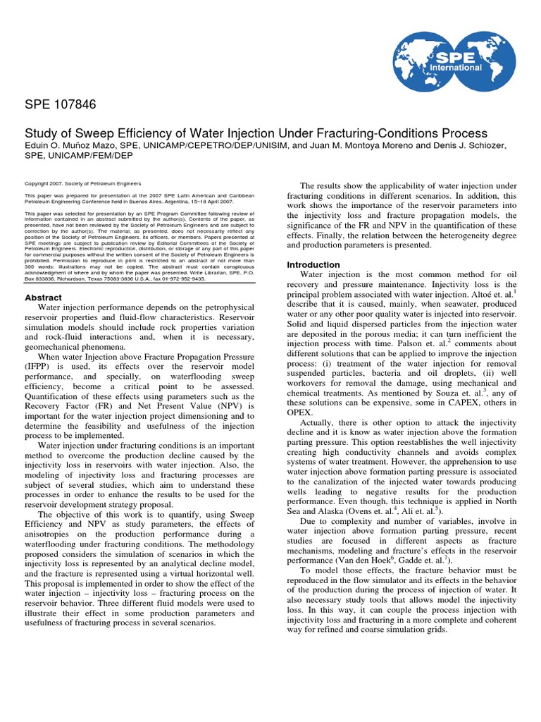 SPE 107846 Study of Sweep Efficiency of Water Injection Under ...
