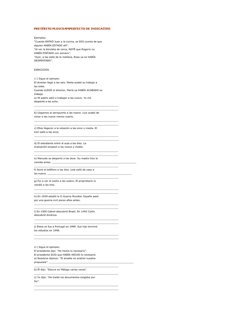 Ejemplos y ejercicios de pluscuamperfecto | PDF | Violencia | Agitación