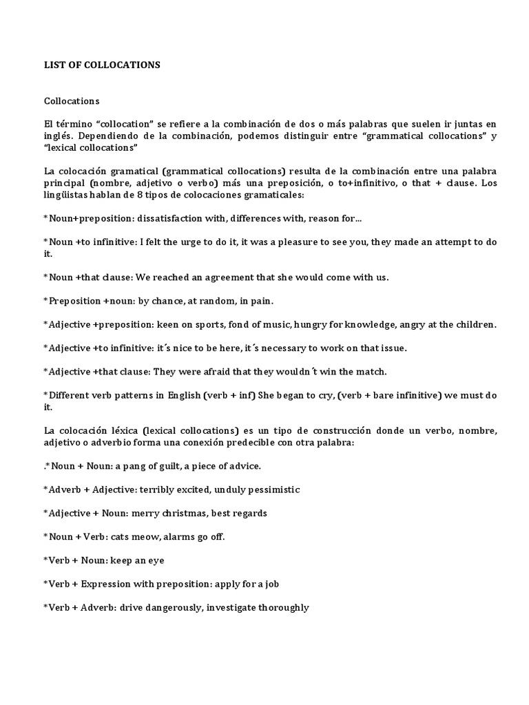 English Collocations Guide | PDF | Language Arts & Discipline
