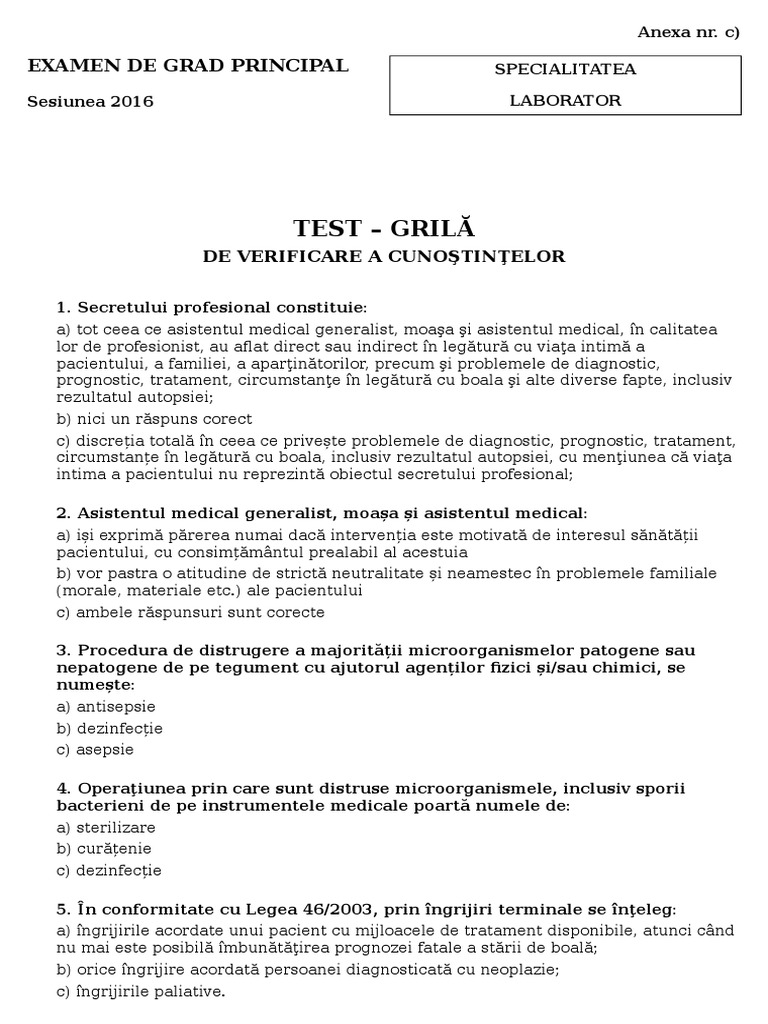 Test Grila Candidati Laborator | PDF