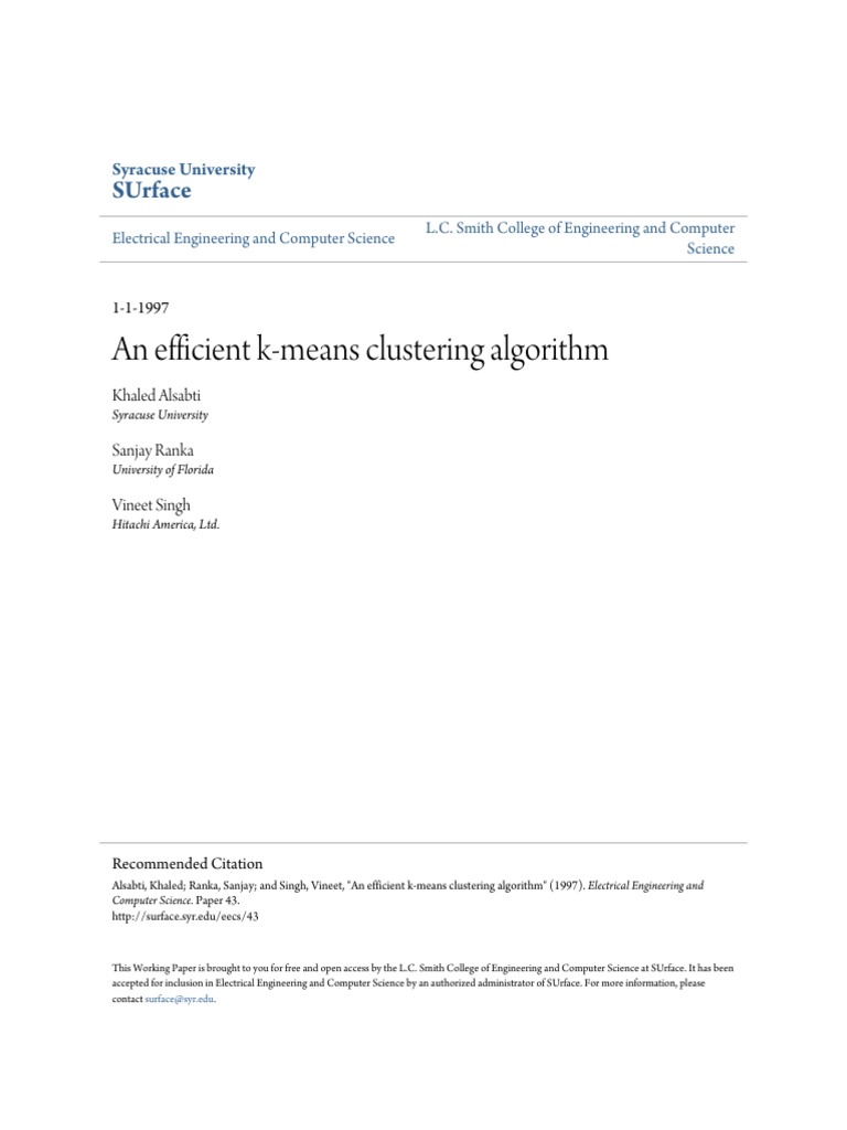 An Efficient K-Means Clustering Algorithm | PDF | Cluster Analysis ...