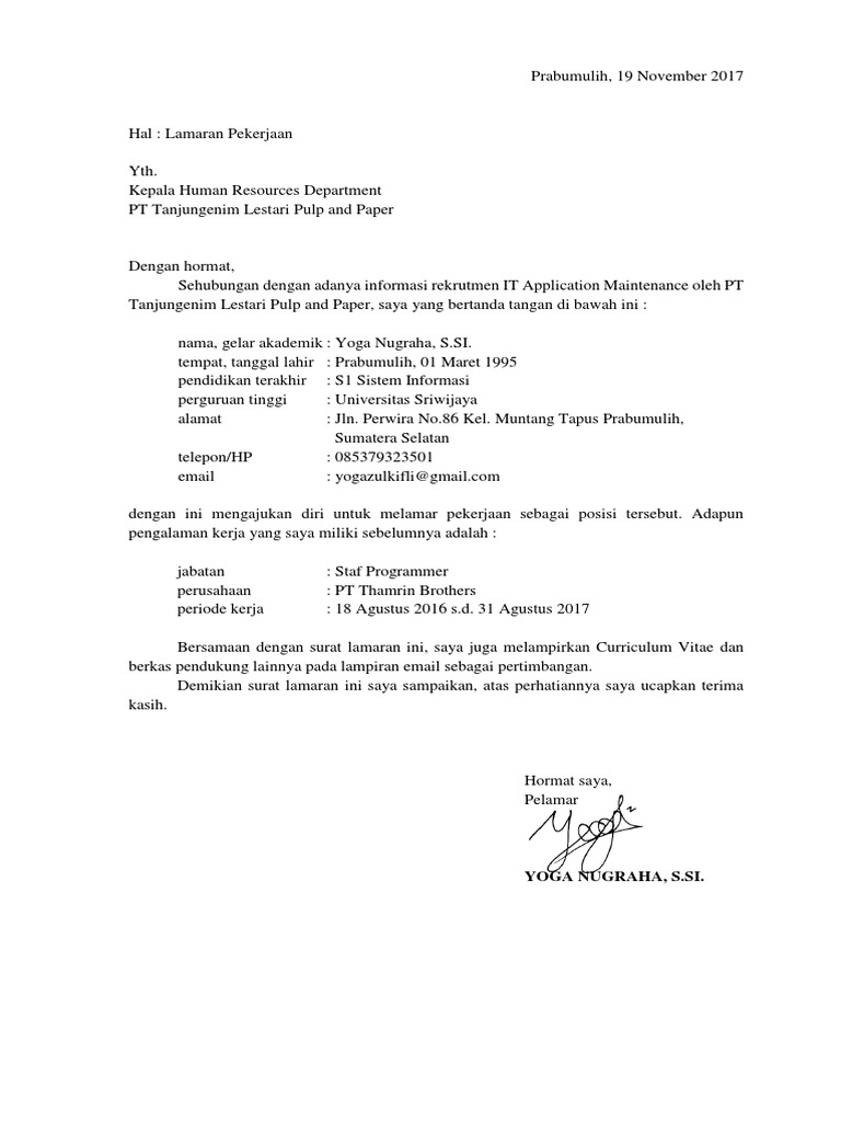 Surat Lamaran Pekerjaan Pt Suratlamaran 