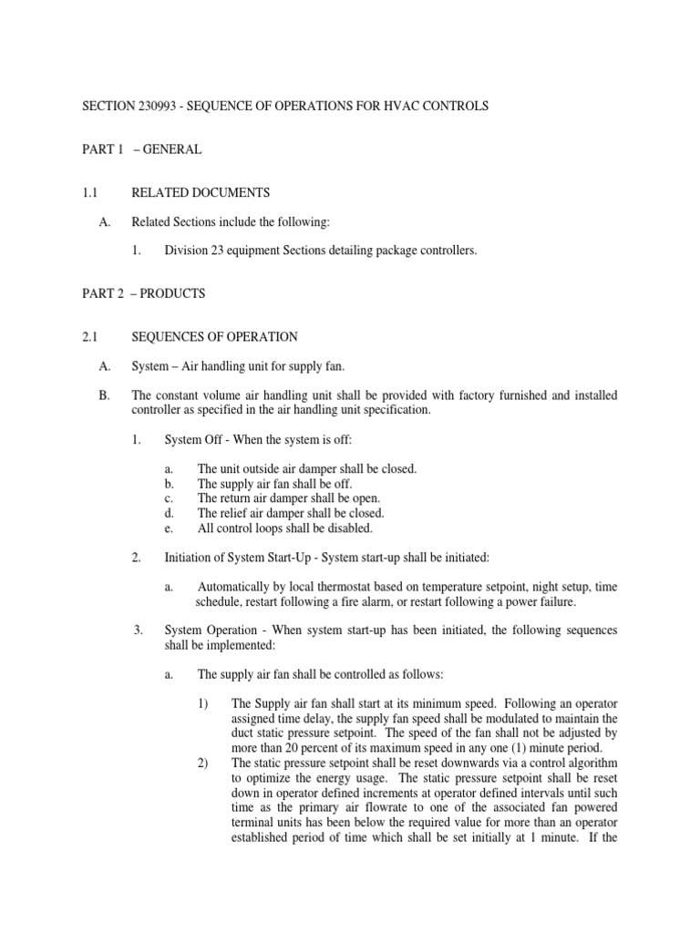 Section 230993 Sequence of Operations For Hvac Controls PDF Hvac