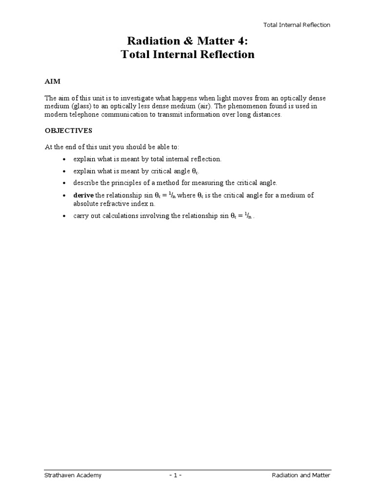 Understanding Total Internal Reflection | PDF | Refraction | Rainbow