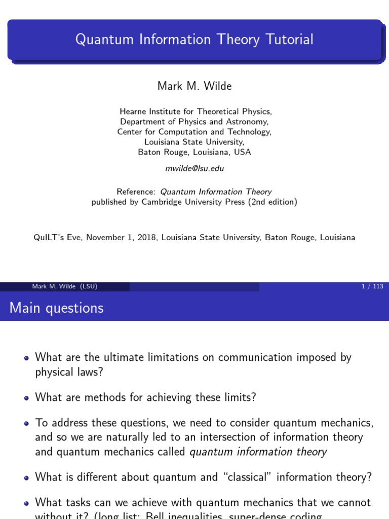 Quantum Information Theory Tutorial | PDF | Quantum Mechanics | Matrix ...