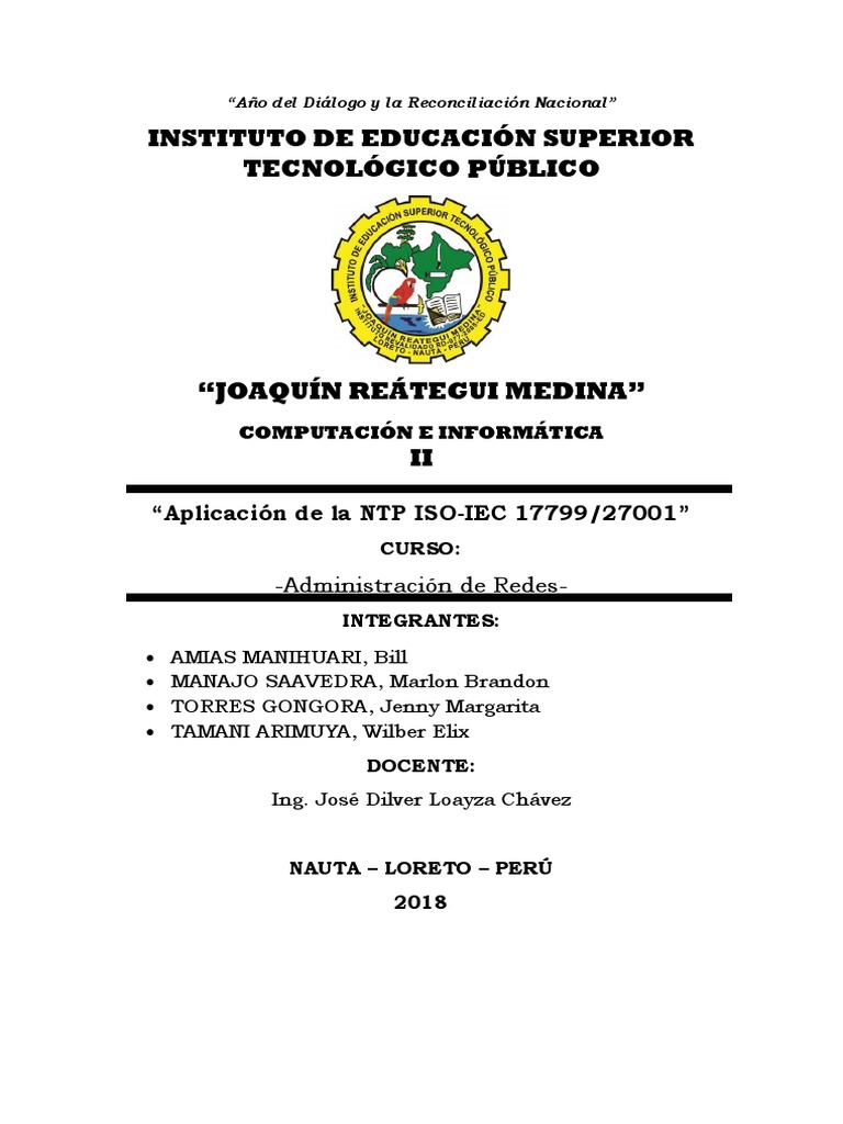 Aplicación de La Ntp Iso.iec 1779927001 Seguridad de
