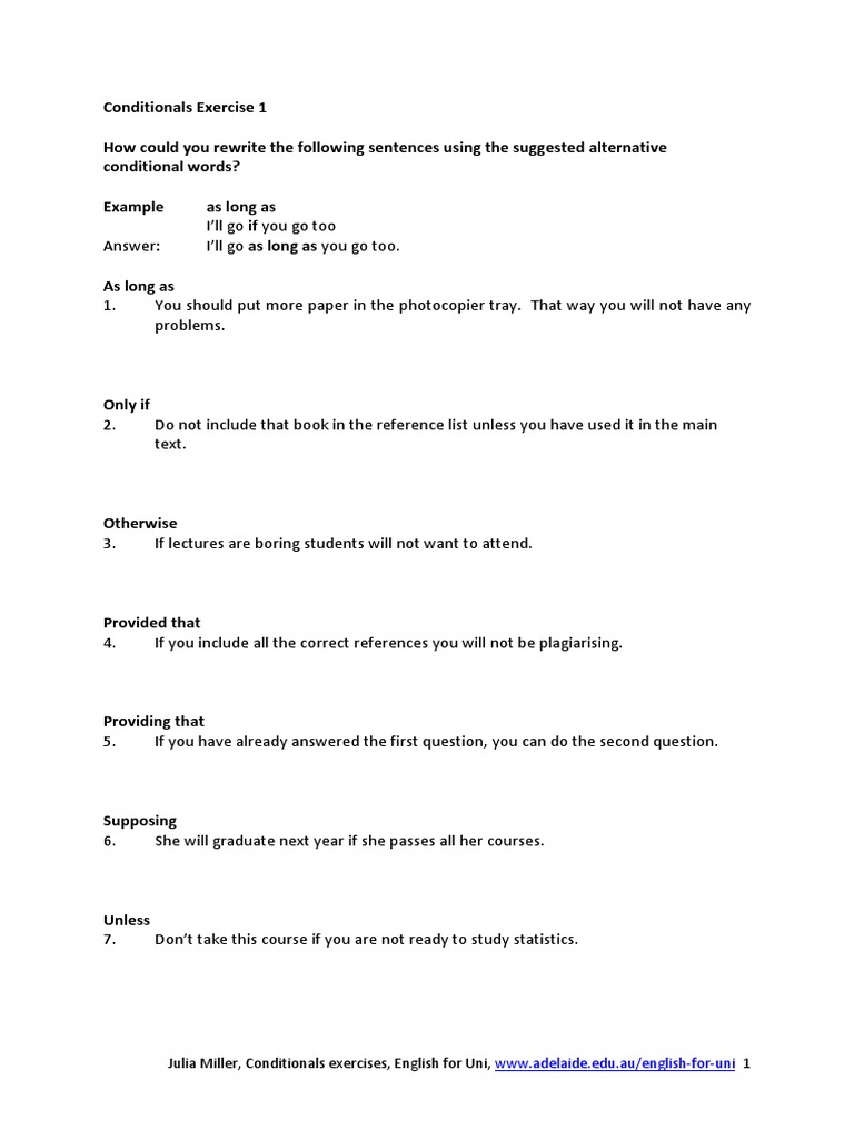 Conditionals Exercises English For Uni Pdf Question Sentence Linguistics