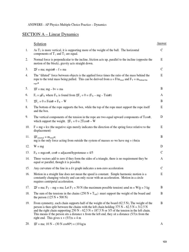 2c Dynamics MC Key | PDF | Force | Friction
