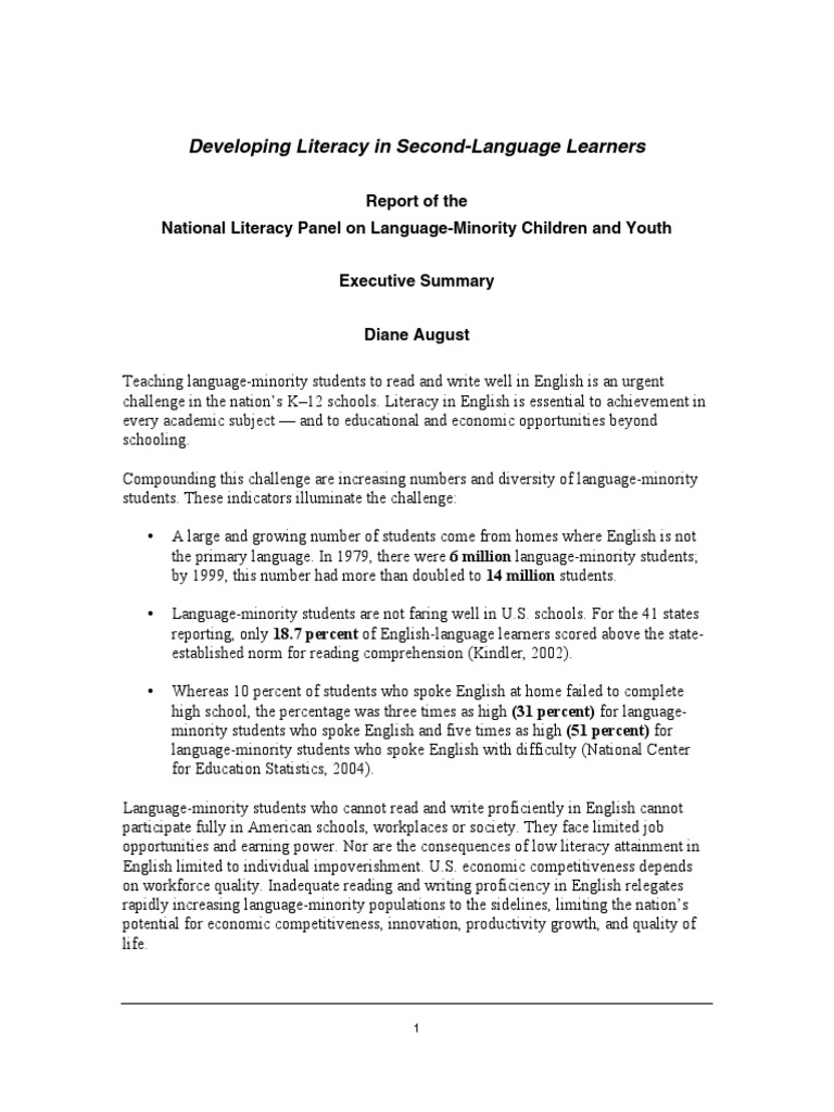 Developing Literacy in Second Language Learners PDF Literacy