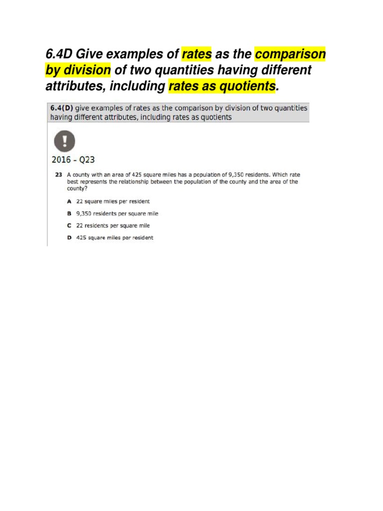 6.4D Give Examples of Rates As The Comparison by Division of Two