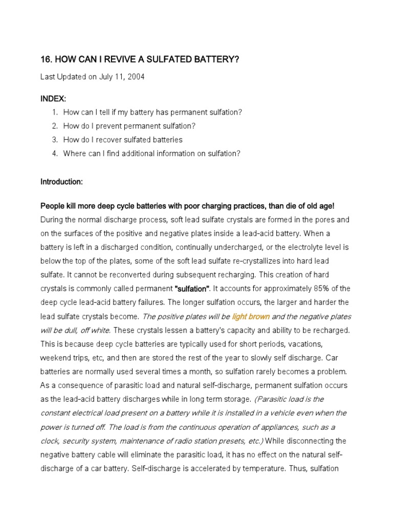Sulfated Batteries PDF | PDF | Battery (Electricity) | Battery Charger