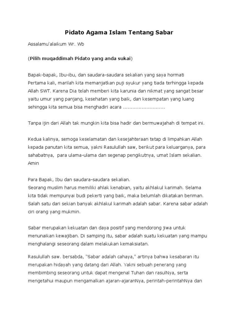 Pidato Agama Islam Tentang Sabar