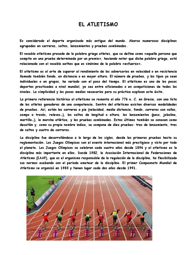 Historia y pruebas del atletismo | PDF | Deporte del atletismo | Juegos ...