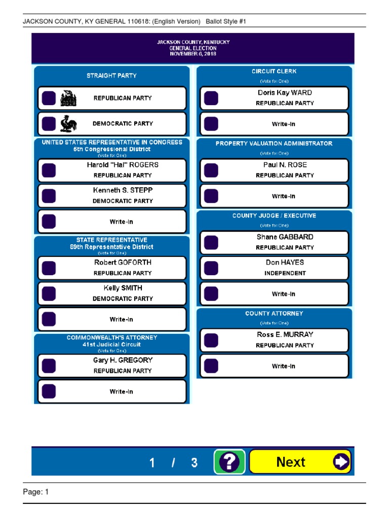 Jackson County Midterm Ballot 2018