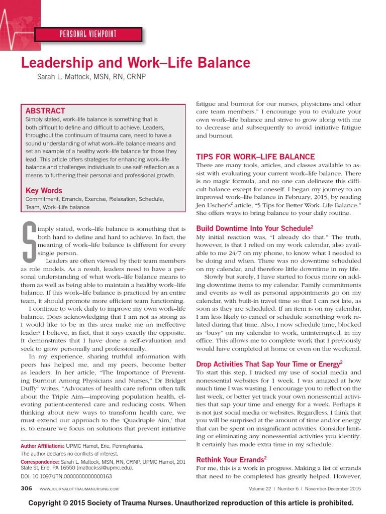 Leadership and Work-Life Balance | PDF | Work–Life Balance | Copyright