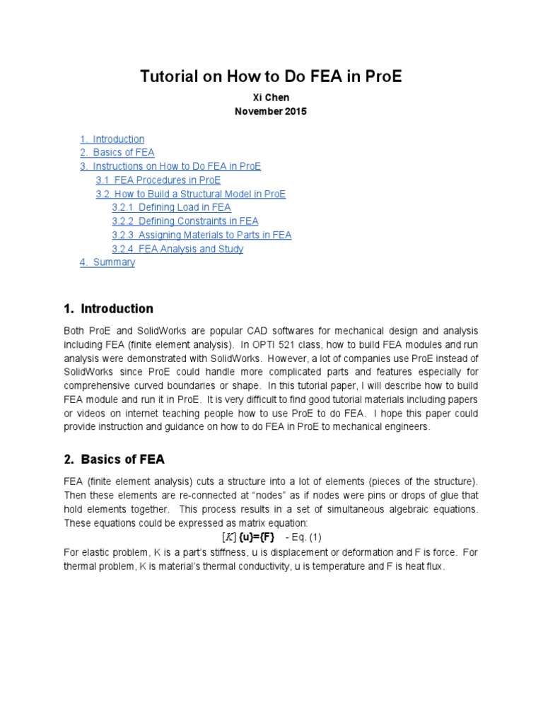 FEA Tutorial in ProE: Step-by-Step Guide | PDF | Finite Element Method ...