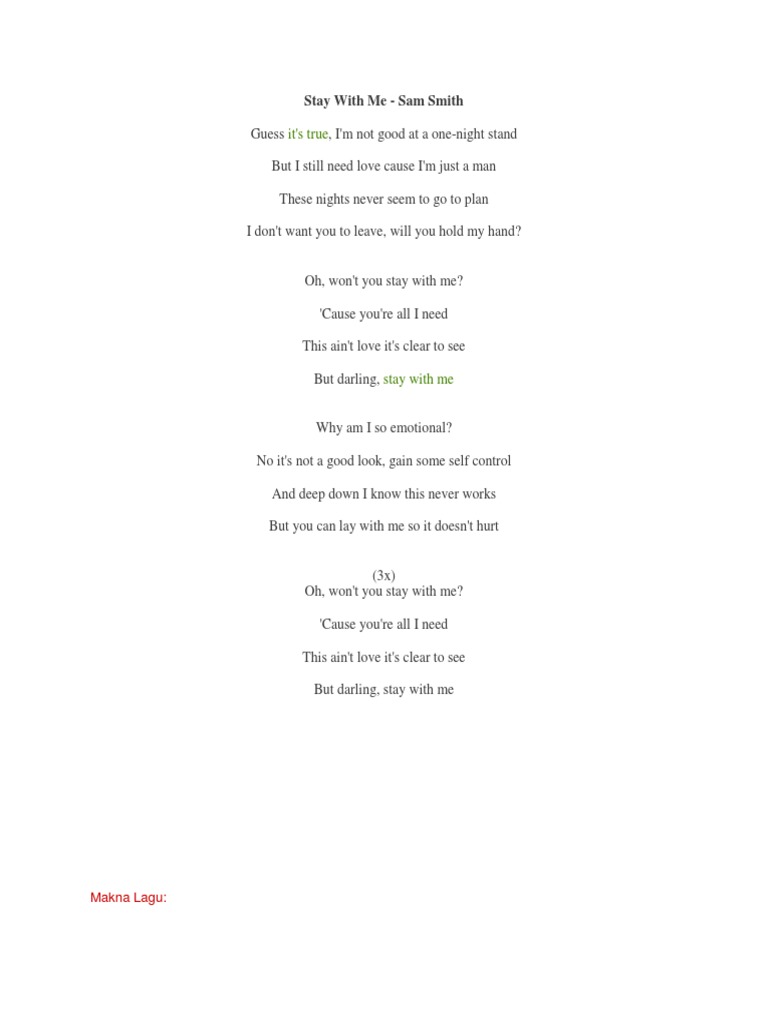 Lirik Lagu Stay With Me Sam Smith
