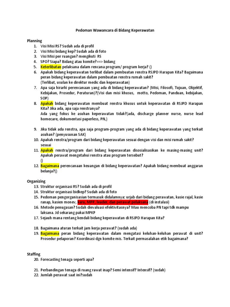 Pedoman Wawancara Di Bidang Keperawatan Compile Pdf