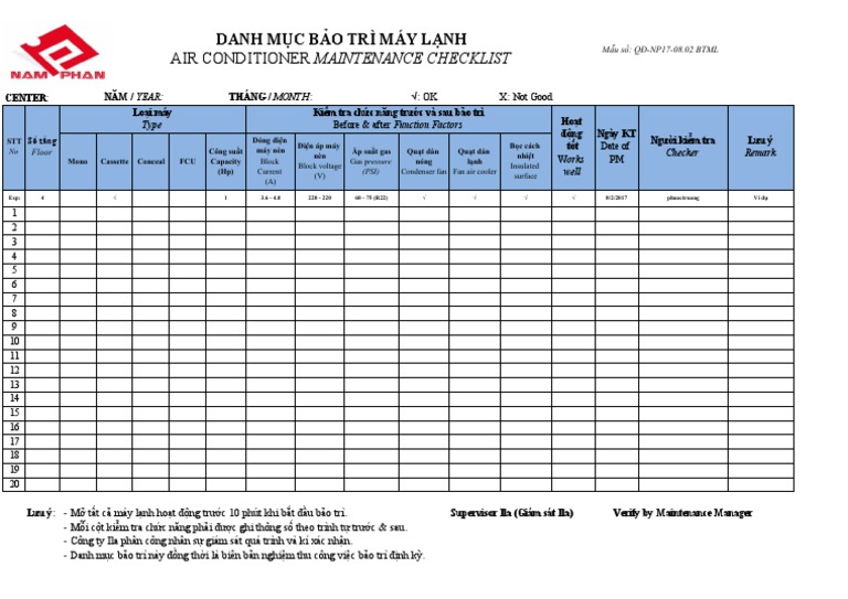 AirConditioner Checklist | PDF