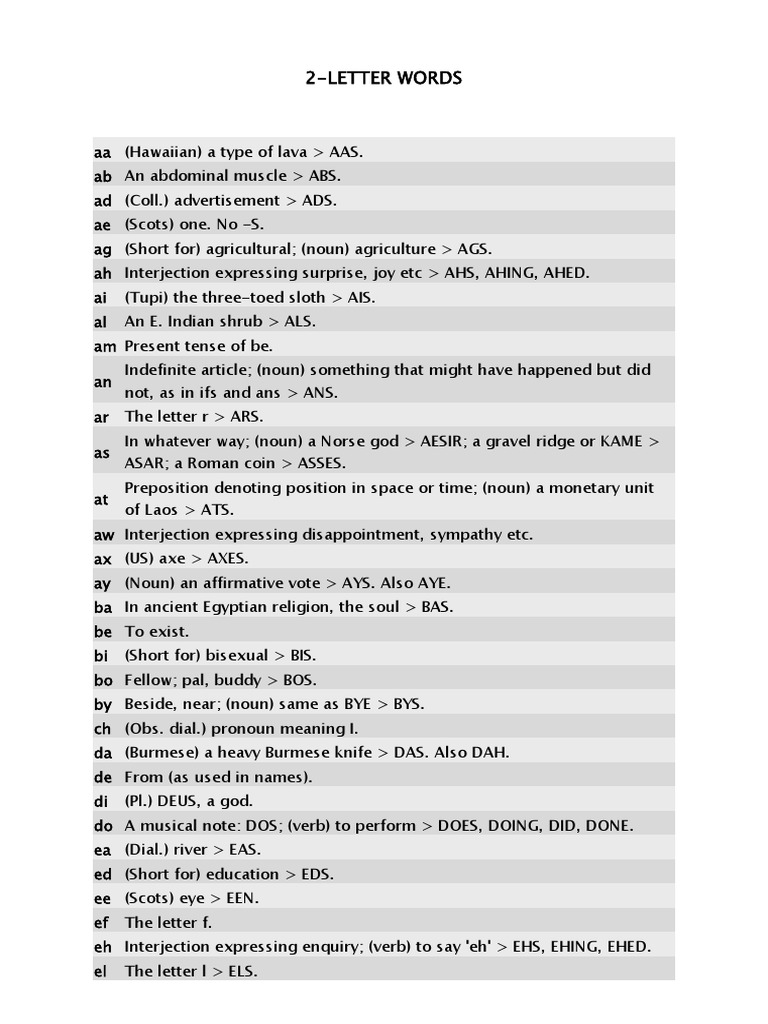 2 Letter Words FOR SCRABBLE | PDF | Linguistic Typology | Grammar