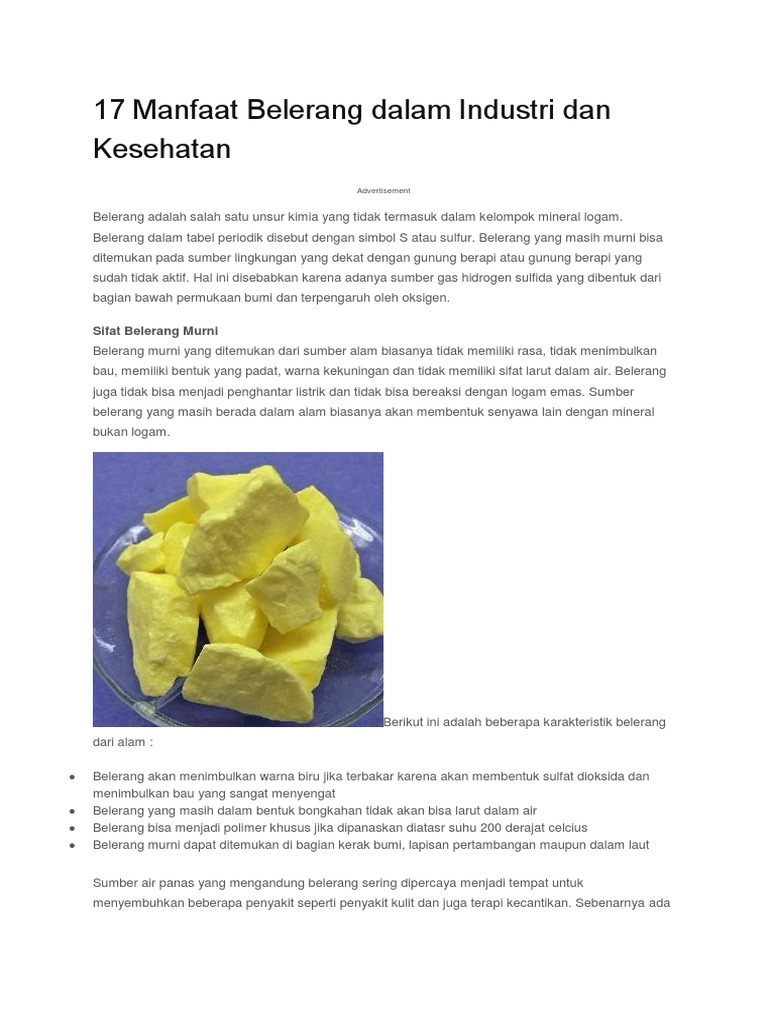 17 Manfaat Belerang Dalam Industri Dan Kesehatan