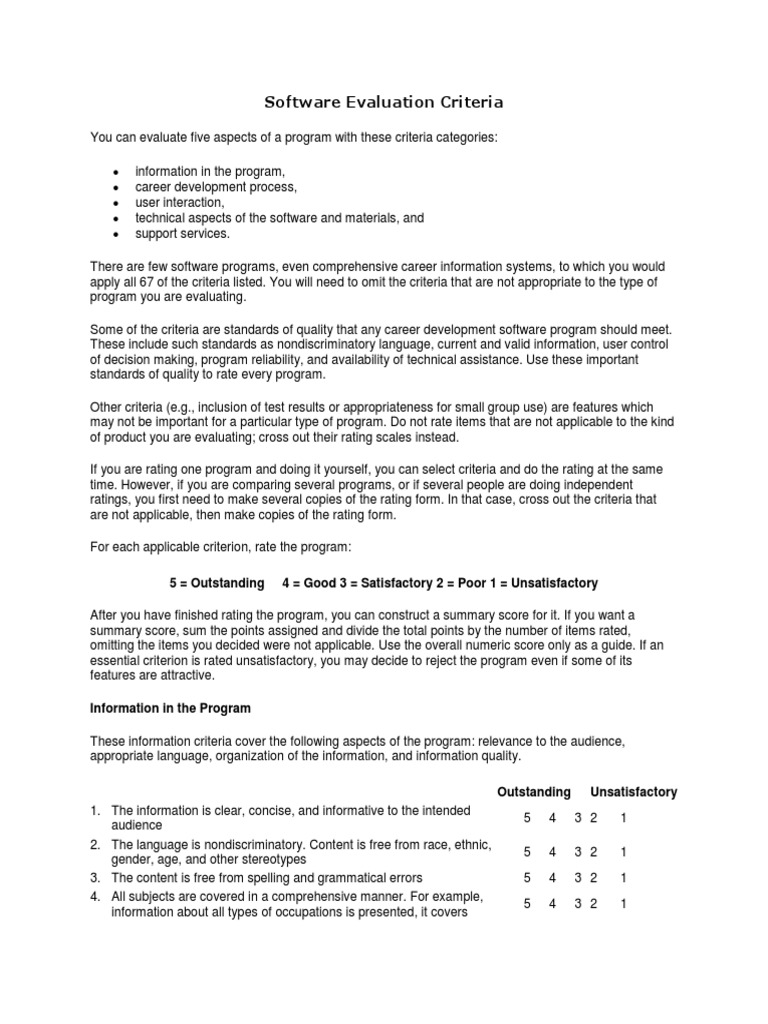 Softwareevaluationcriteria PDF | PDF | Software | Evaluation