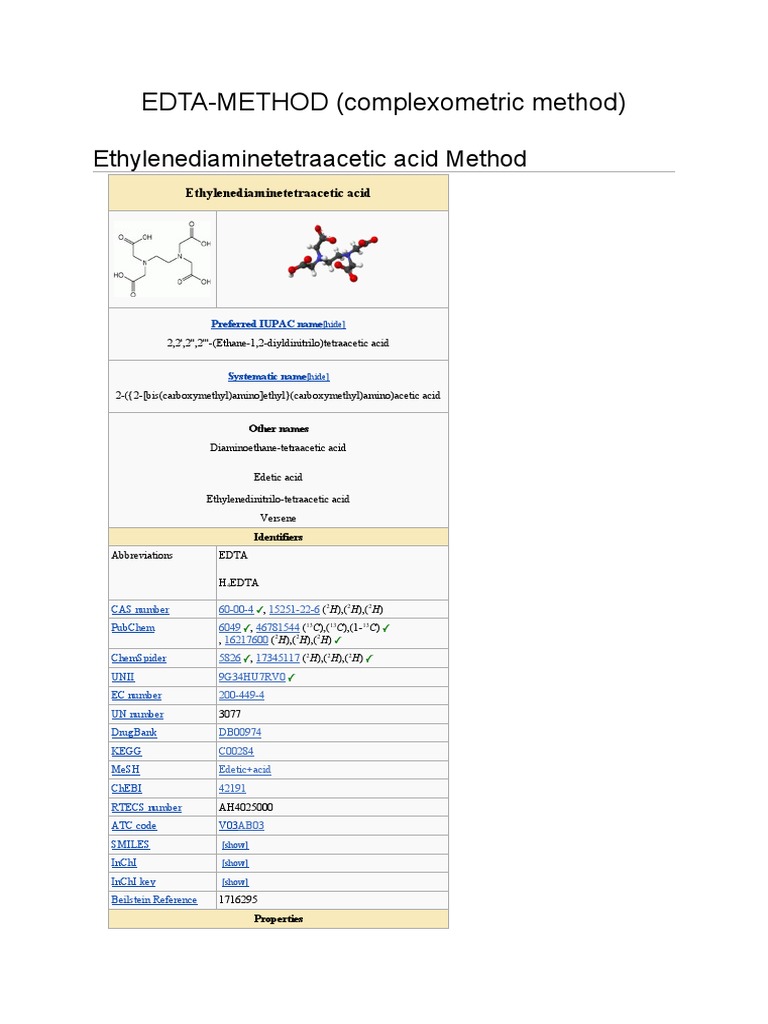 Edta Method Pdf Ethylenediaminetetraacetic Acid Chemical Elements