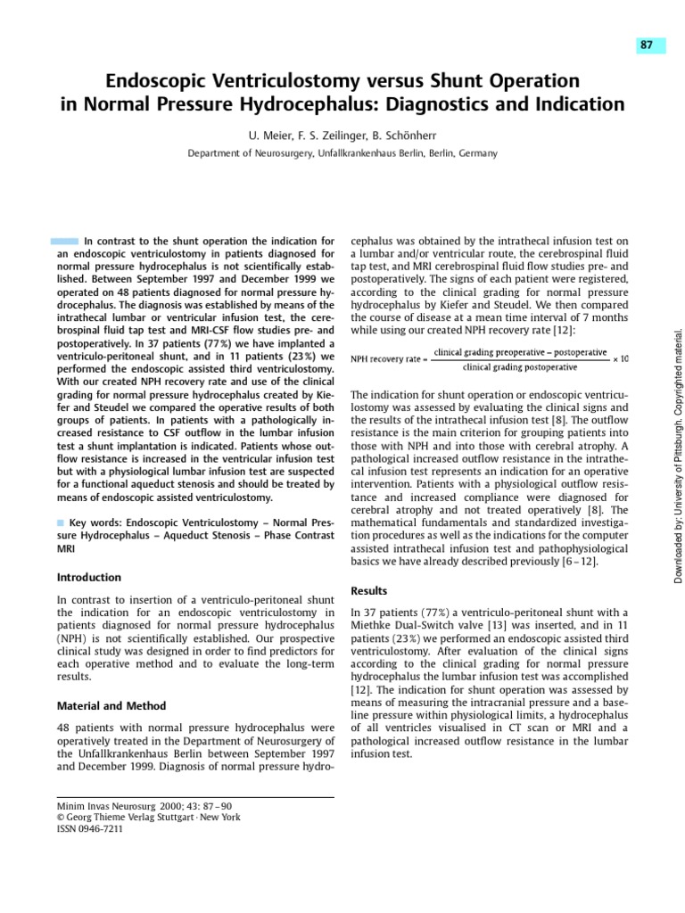 Endoscopic Ventriculostomy Versus Shunt Operation in Normal Pressure Hydrocephalus Diagnostics