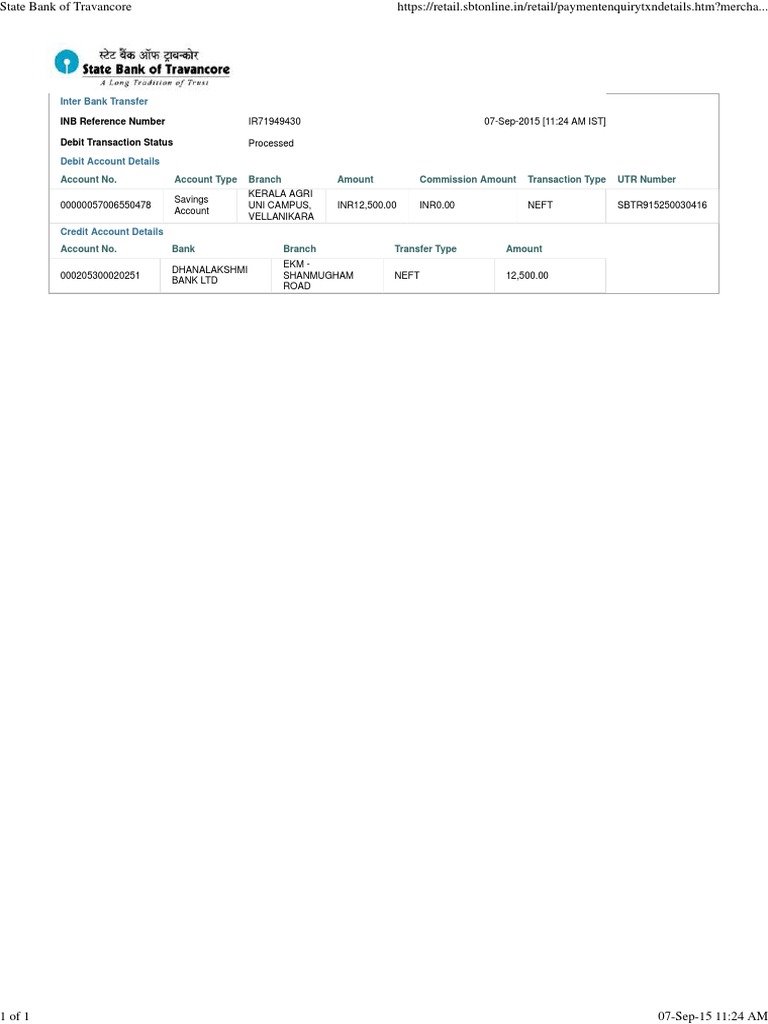 Debit Account Details: INB Reference Number Debit Transaction Status ...