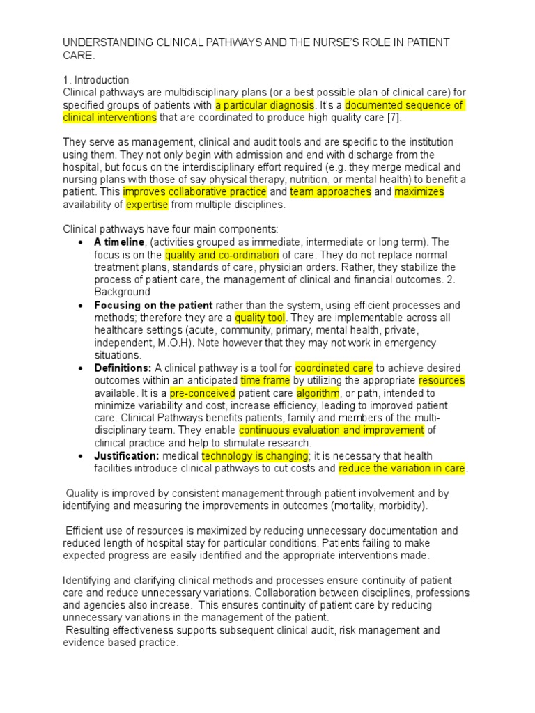 Clinical Pathways in Nursing Care | PDF | Patient | Health Care