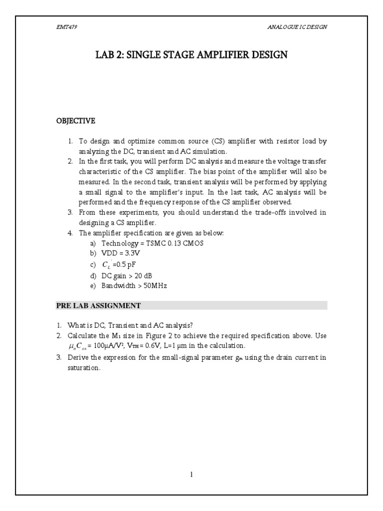 CS Amplifier Design and Analysis Lab | PDF | Amplifier | Electrical Network