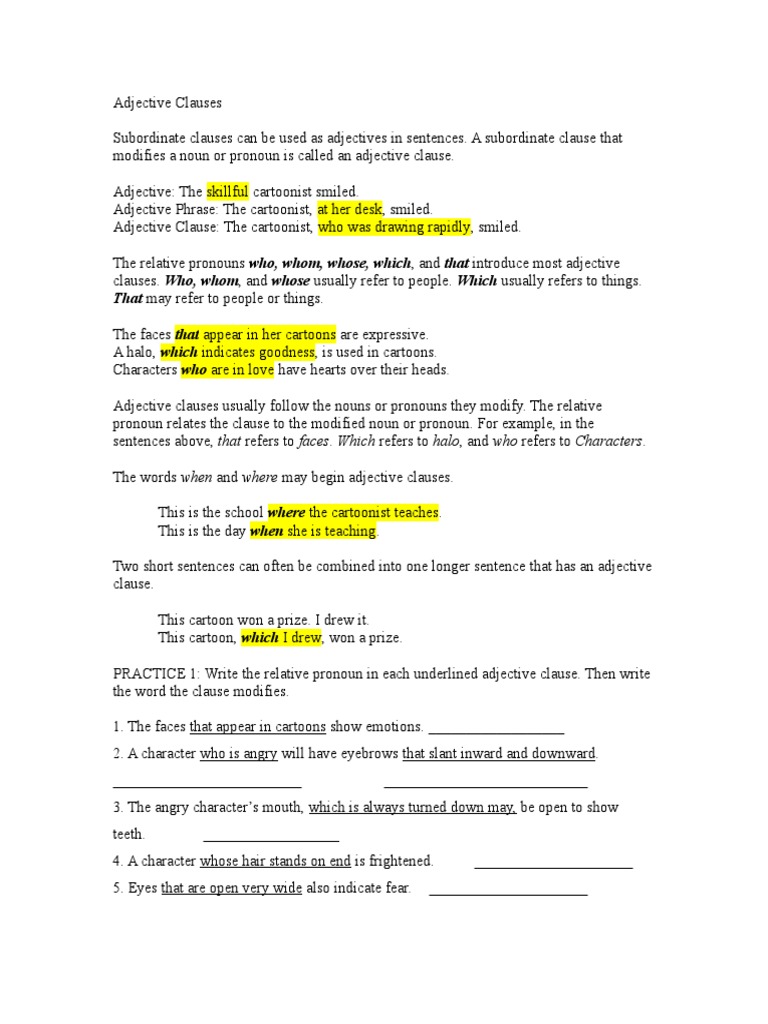 Understanding Adjective Clauses | PDF