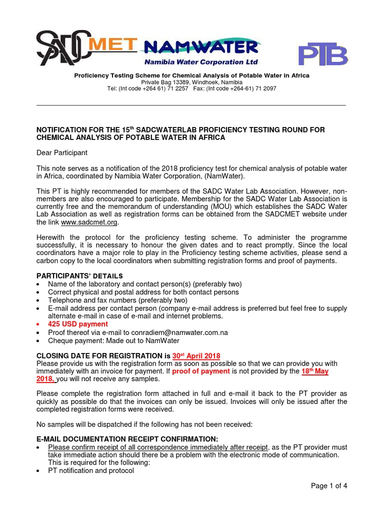 SADC Water Lab Proficiency Testing 2018 | PDF | Magnesium | Chromium