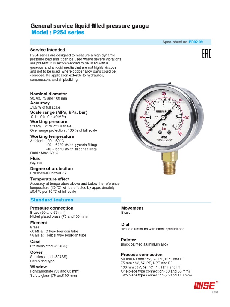 Wise - P254 | PDF | Pressure Measurement | Gases