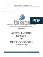 Miscelaneous Metals MISCL-QCCP-0011: Quality Control / Assurance Manual Quality Construction Procedure