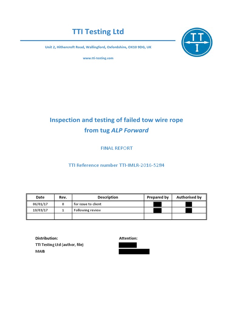 ALP Forward Wire Rope Failure Report | PDF | Rope | Wire