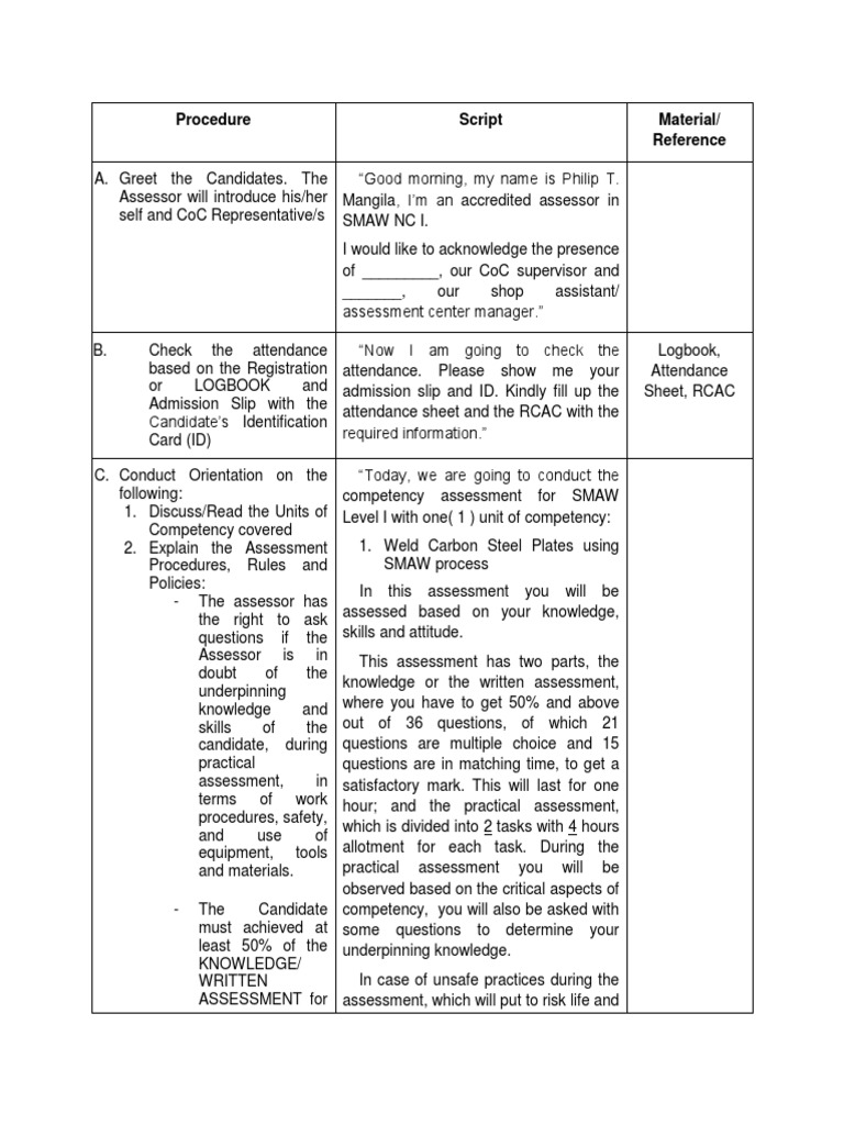 Procedure Script Material/ Reference | PDF | Educational Assessment ...