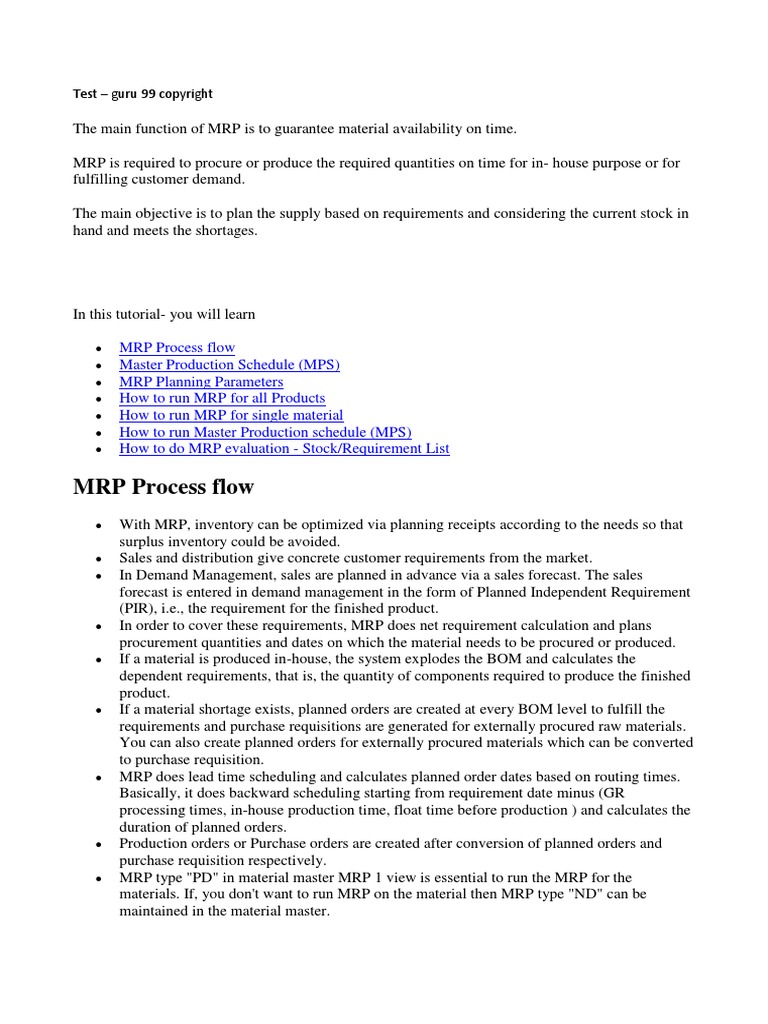 MRP Process Flow | PDF | Production And Manufacturing | Economies