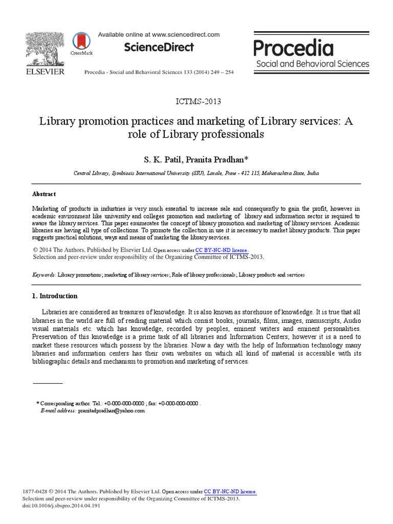 Library Promotion Practices And Marketing Of Library Services
