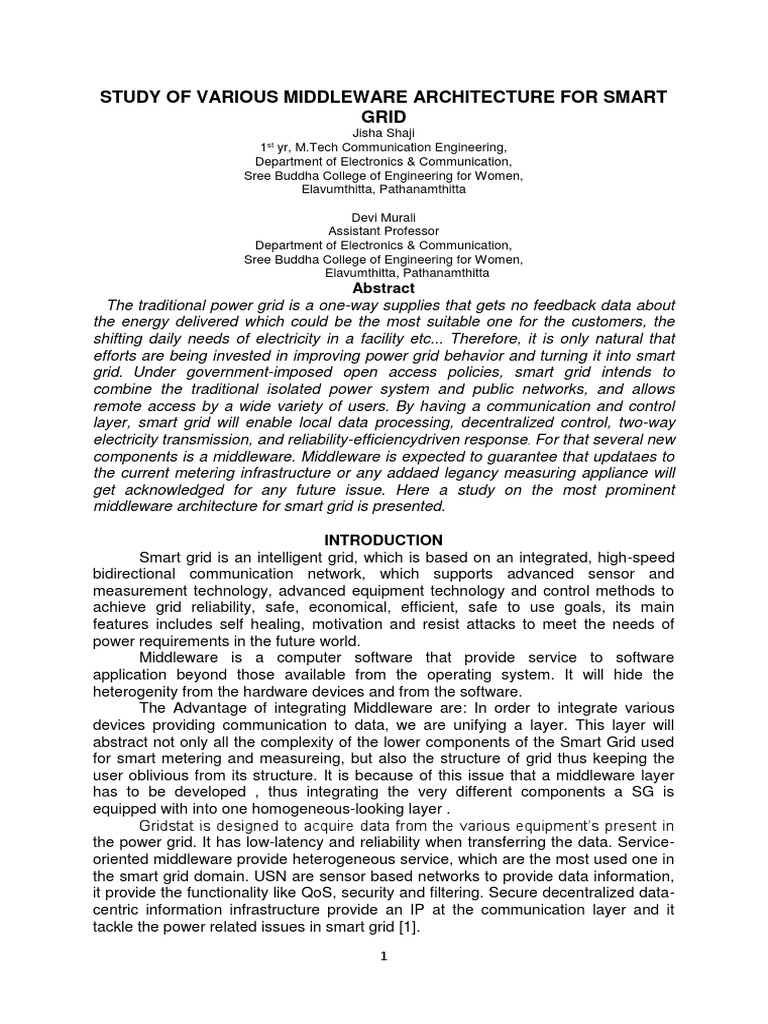 Middleware Architectures for Smart Grids | PDF | Smart Grid ...
