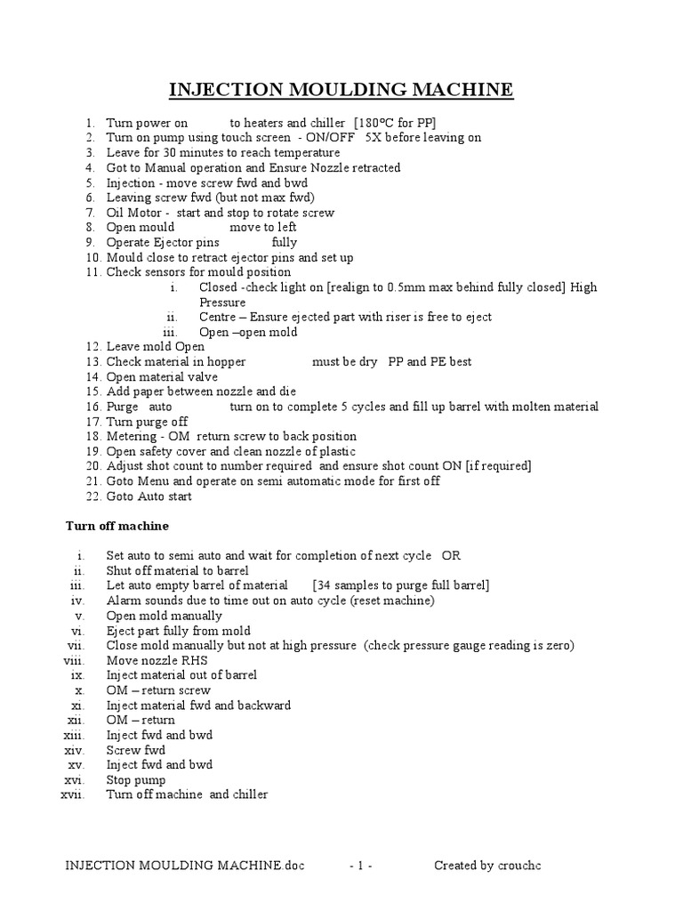Injection Moulding Machine Instructions PDF Industrial Processes