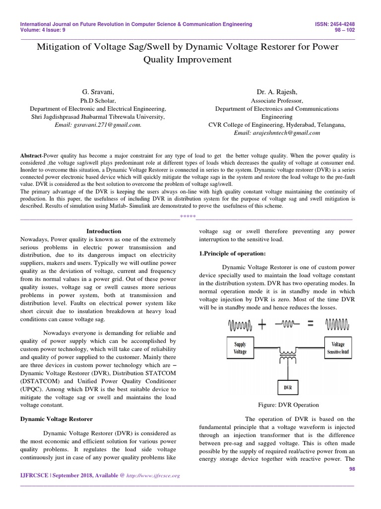 Mitigation of Voltage Sag/Swell by Dynamic Voltage Restorer For Power ...
